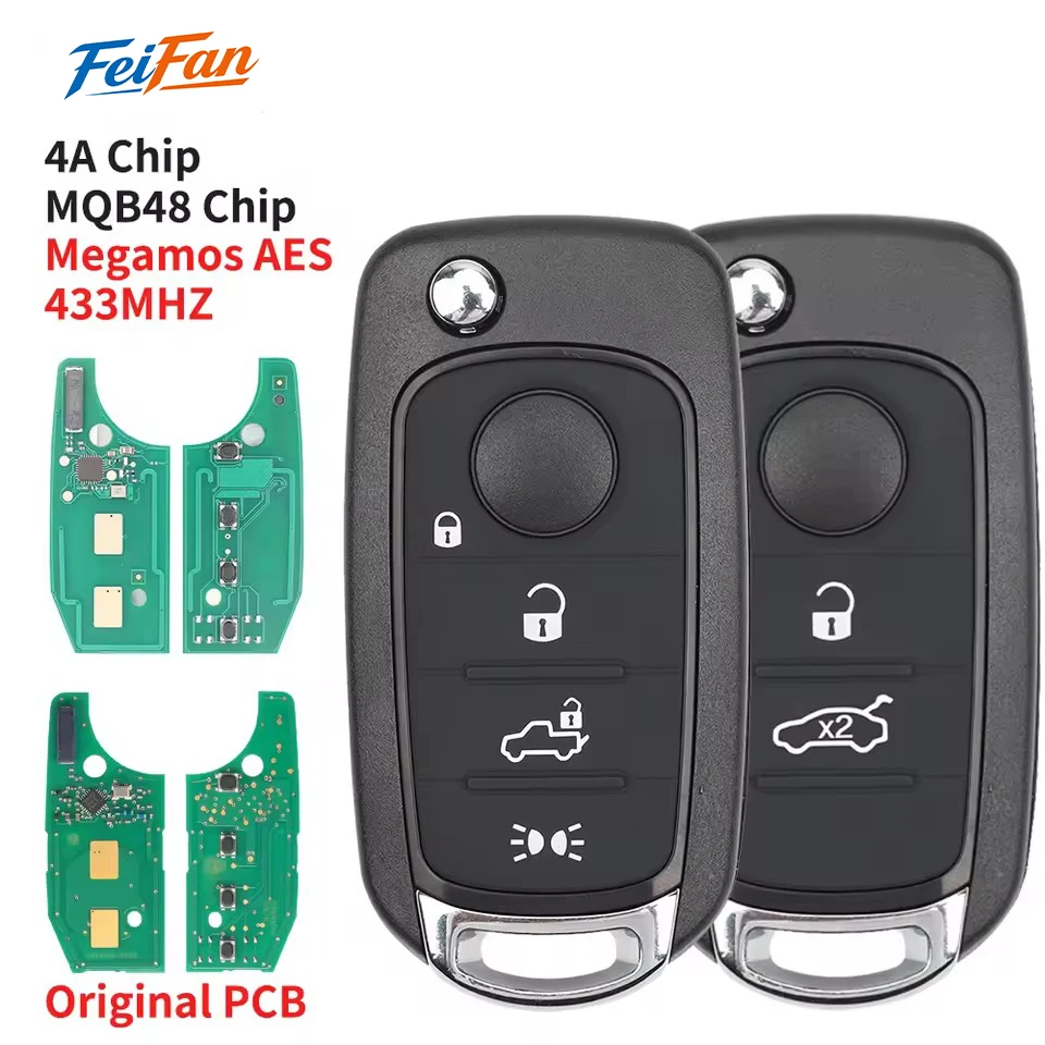 

FeiFan Remote Flip Car Key 433MHZ 4A Chip MQB 48 Megamos AES For Fiat 500X Egea Tipo 2016 2017 2018 Dodge SIP22 Blade