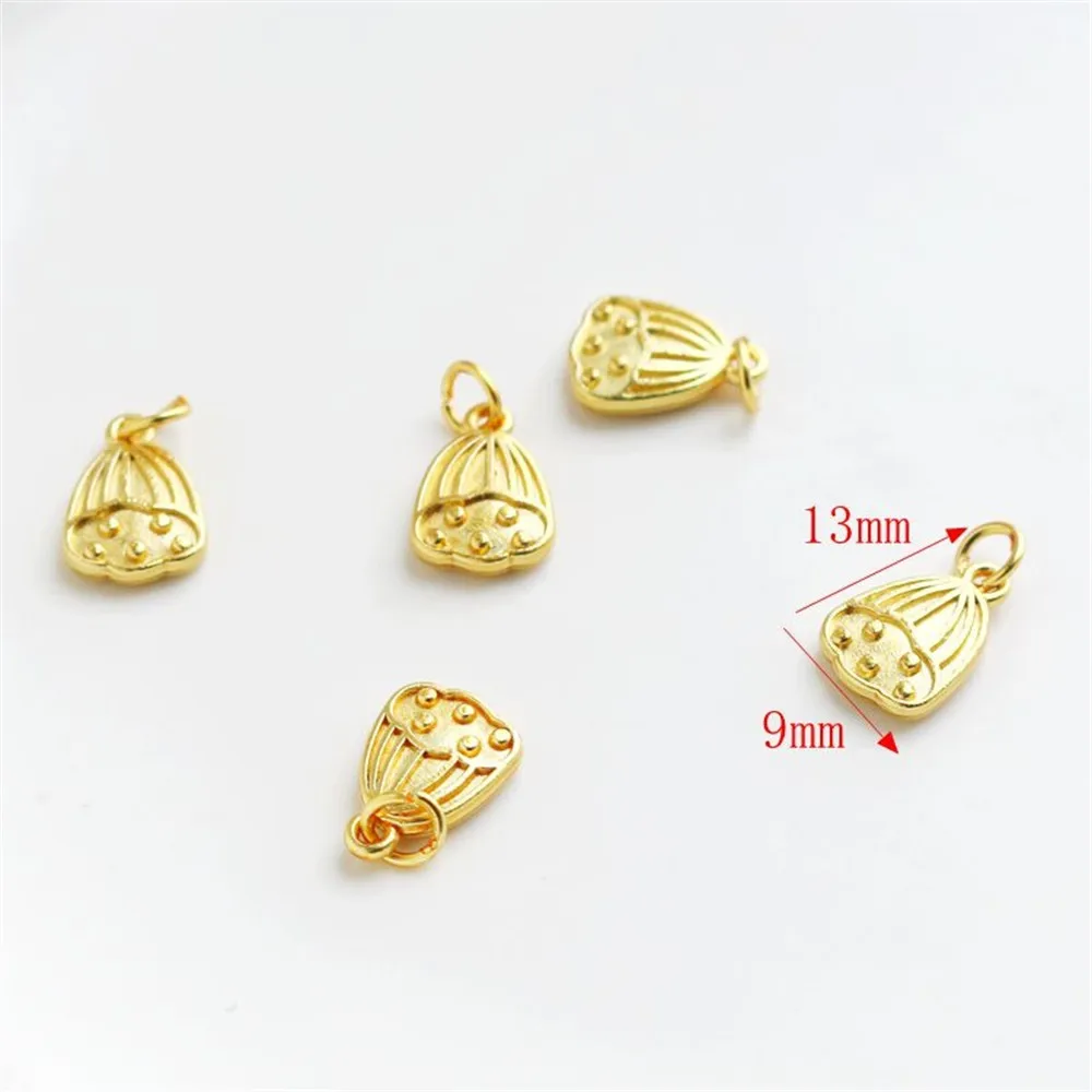 18K Gold Lotus Pod Small Pendant, DIY Bracelet, Necklace Tag, Earrings, Jewelry Pendant Accessories, 9*13mm