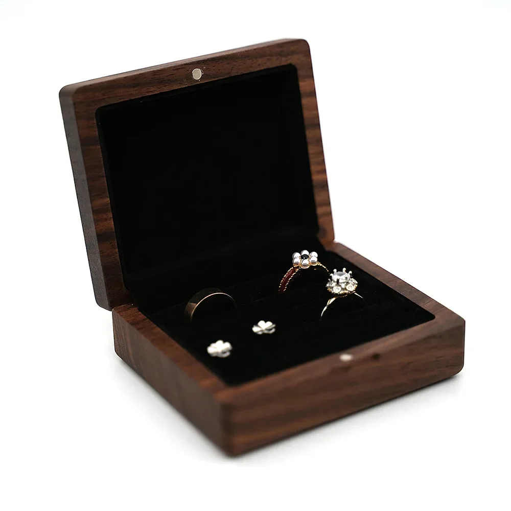 10*8cm Personalized Engraved Wooden Jewelry Box With Bag Ring Earrings Holder Big Walnut Jewels Storage & Display Box Free Logo
