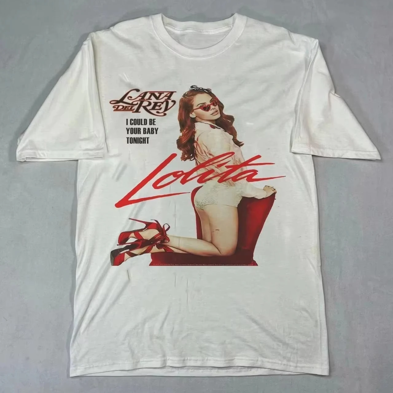 Lana Del Rey Lolita White Short Sleeve T Shirt Round Neck Tee 90s Size S-XXXXL Personalized Loose Cotton Short-sleeved