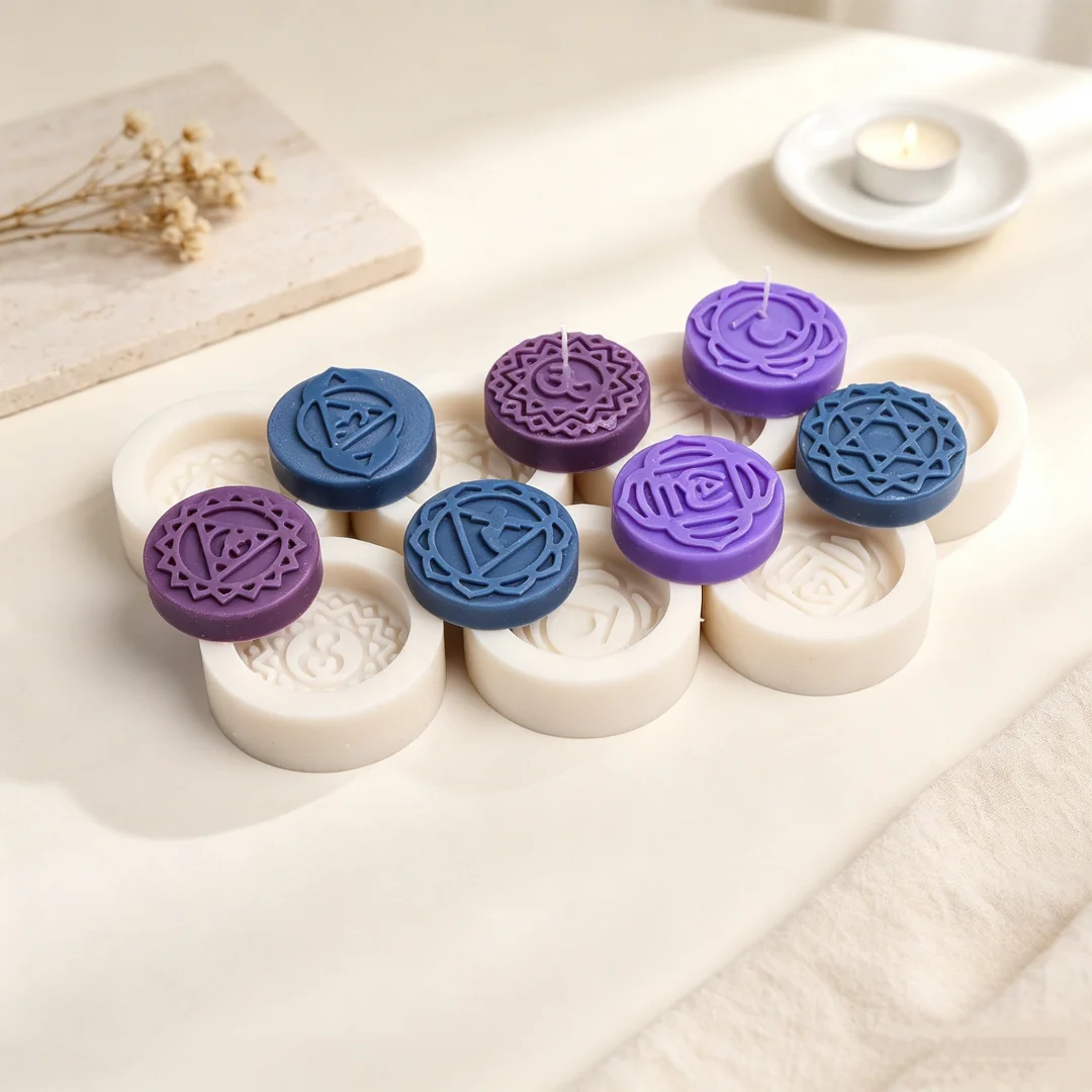 Mini 7 Chakra Silicone Soap Mold Round Spiritual Symbol Mould Handmade Wax Candle Molds DIY Aroma Craft Making Meditation Decor