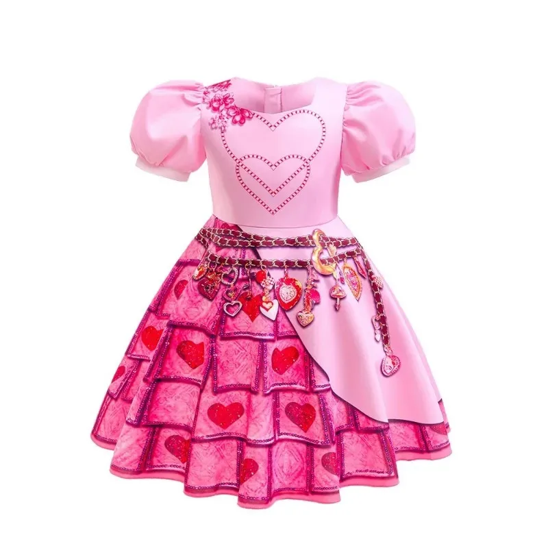 أزياء الهالوين التأثيرية D-Descendants 4 أزياء بطل الرواية للأطفال البنات حفلة تنكرية ملكة القلوب شعر مستعار وردي #3