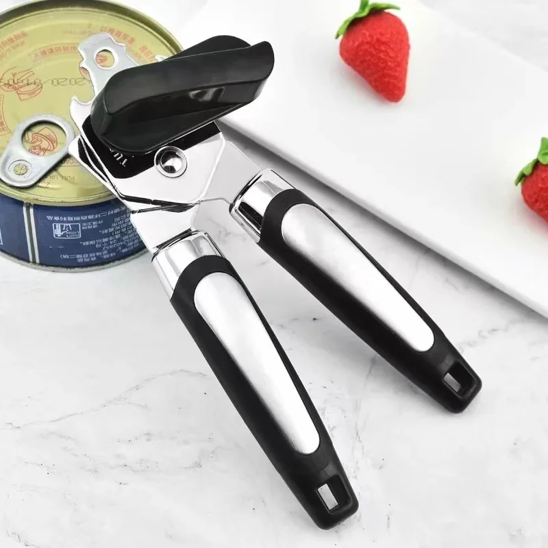 Side Cut Multifunctional Stainless Steel Can Opener, Ergonomic Grip Tin Bottle Opener, Professional Manual Kitchen Gadget