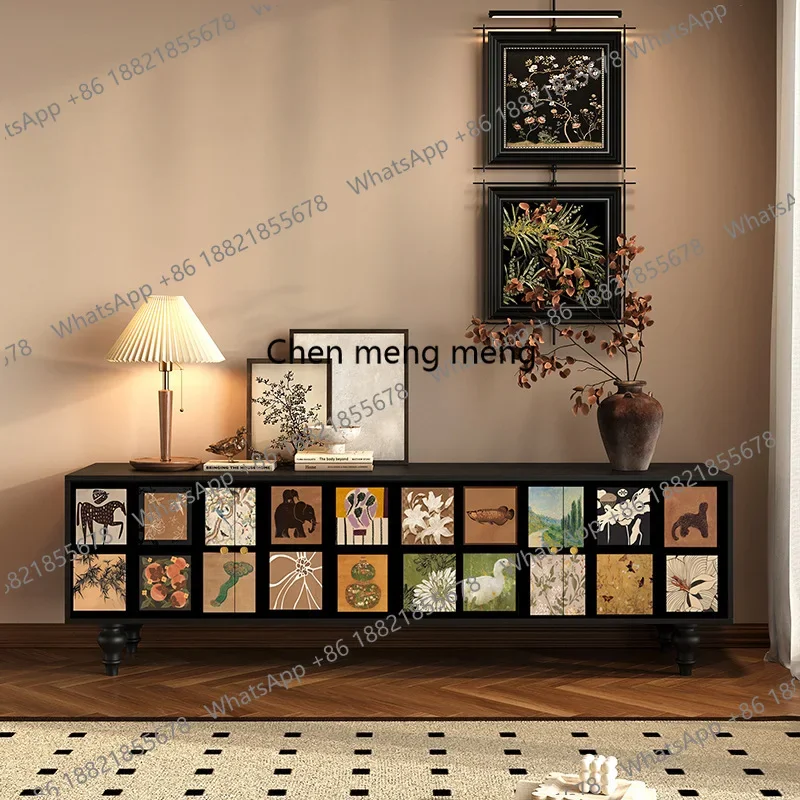 

Дизайнерская уникальная тумба под телевизор черного цвета с декоративными элементами, роскошная мебель для дома RR