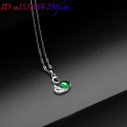 Green Natural Jade Swan Pendant Necklace 925 Silver Carved Gemstone Charm Fashion Accessories Amulet Real Jewelry - Image 6
