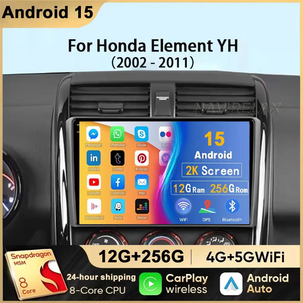 

Android15 Автомобильный радиоприемник для Honda Element YH 2002-2011 Мультимедийный видеоплеер Carplay FM GPS Навигация WIFI 4G Авторадио