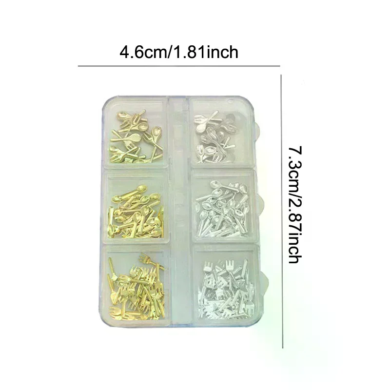 6-roosters/doos mix goud zilver mini-vorken lepels servies legering nail art strass decoraties manicure genezen bedels accessoires