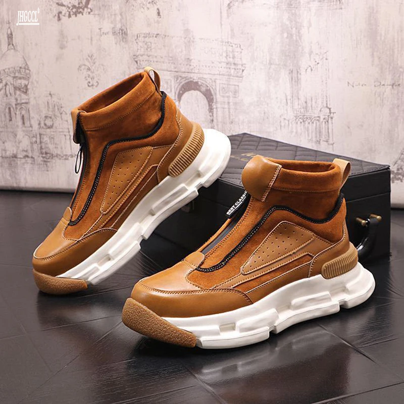 Men's new boots Men's sports casual shoes trend all-match high-top leather shoes plus velvet plus cotton shoes A01