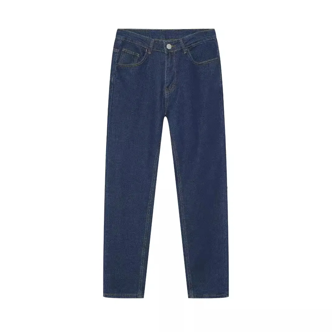 Elastic Denim Men's Pants Small Feet Mid-waist Men's Denim 2025 Fashion Solid Color Trousers Europe and America