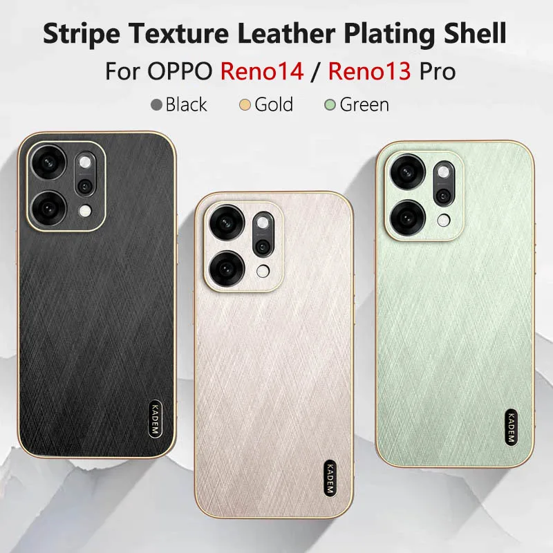 

Stripe Thread Texture Leather Back Plating Case For OPPO Reno14 Reno13 Pro F 5G Anti Fingerprint Slide Camera Protector Shell