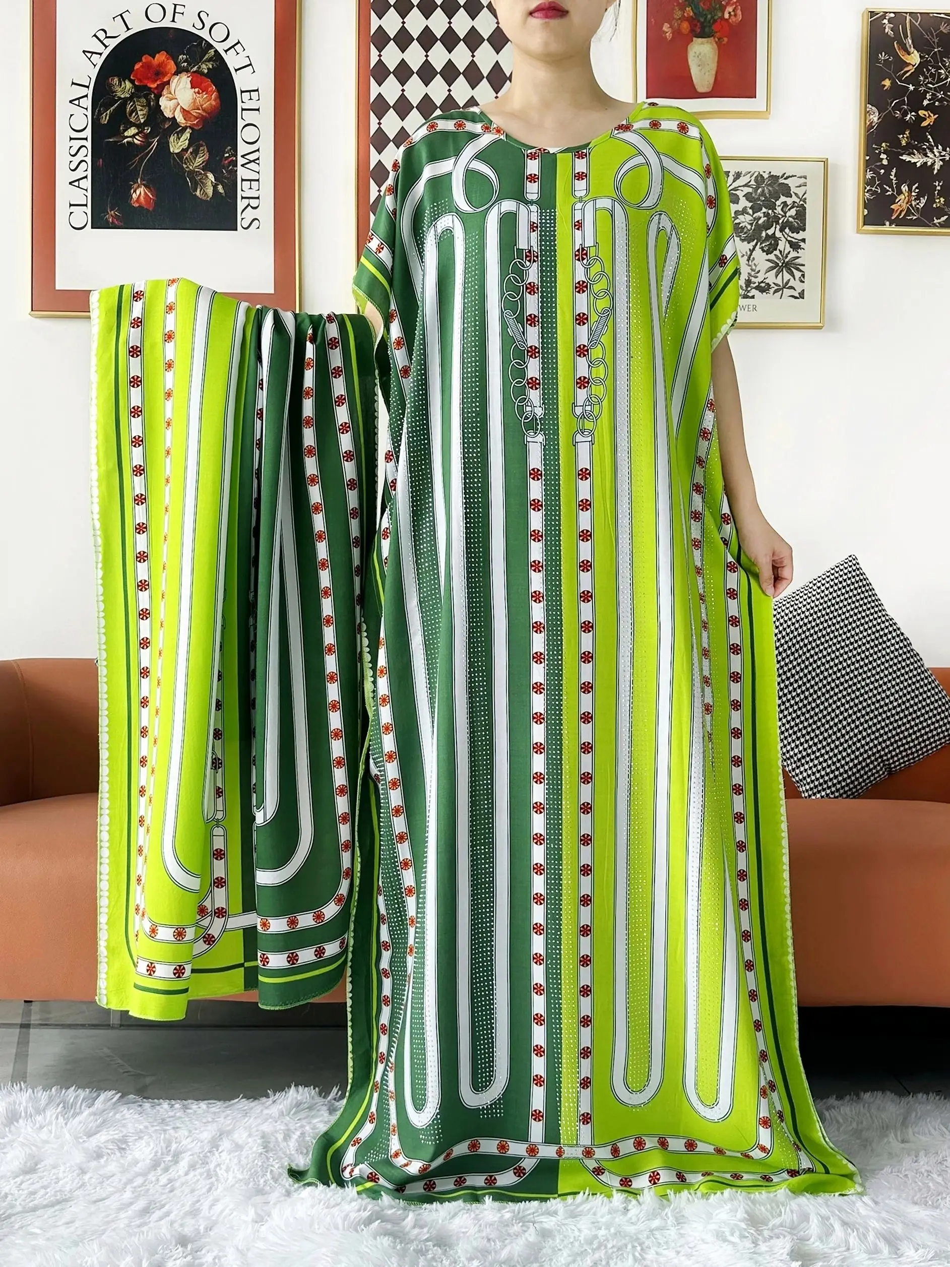 New Style African Summer Short Sleeve Dashiki Dress Big Scarf Loose Boubou Maxi Islam Women Casual Dress African Abaya Clothes