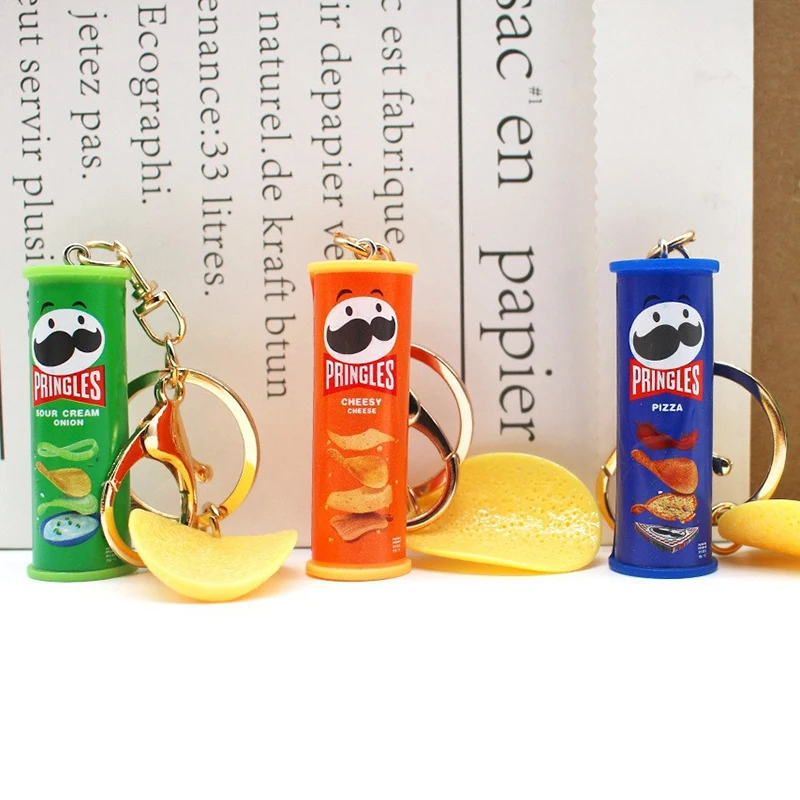 Imitation Pringles Potato Chip Key Chain Bucket Snack Pizza Potato Chip Pendant Bag Hanging Gift