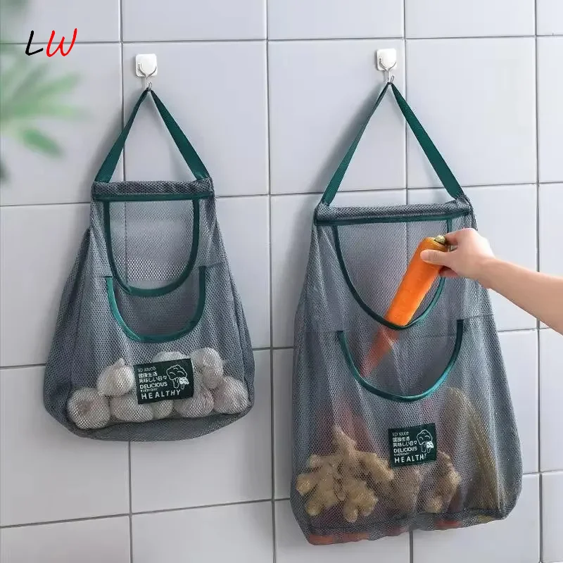 

Reusable Kitchen Hanging Mesh Bag Wall Mounted Polyester Fruit Vegetable Storage Net Bag Large Capacity Net Pocket