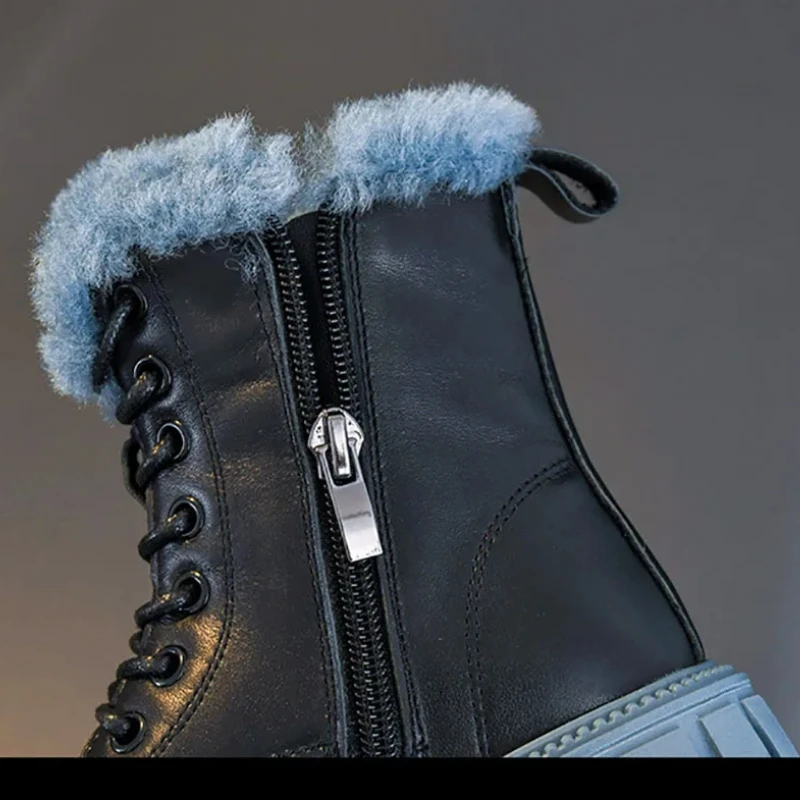 Botas de moda de invierno de estilo coreano para niñas de 6 a 18 años, botas de nieve gruesas y cálidas de piel sintética, botas de moda antideslizantes de suela blanda para niñas