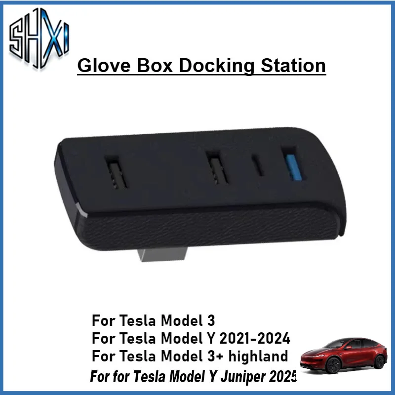 Glove Box 4‑in‑1 USB Hub Docking Station Extender Charger For Tesla Model 3 Model Y 3+ Y Juniper Data Transfer Car Accessories