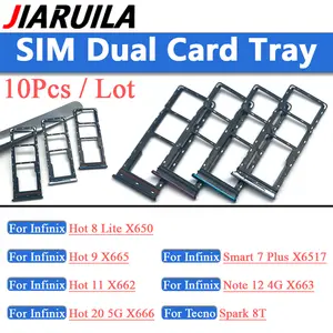 Bilashmart 10 SIM Dual Card Tray Holder Slot Adapter Infinix Hot 8 Lite 9 11 20 5G Smart 7 Plus Note 12 4G Tecno 8T Sim SD Tray