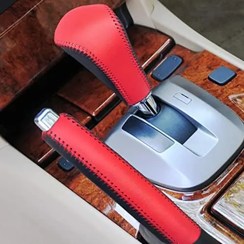 

Leather Hand-Stitched Shift Knob & Handbrake Cover for Accord 2008-2013 – Black/Red Interior Trim