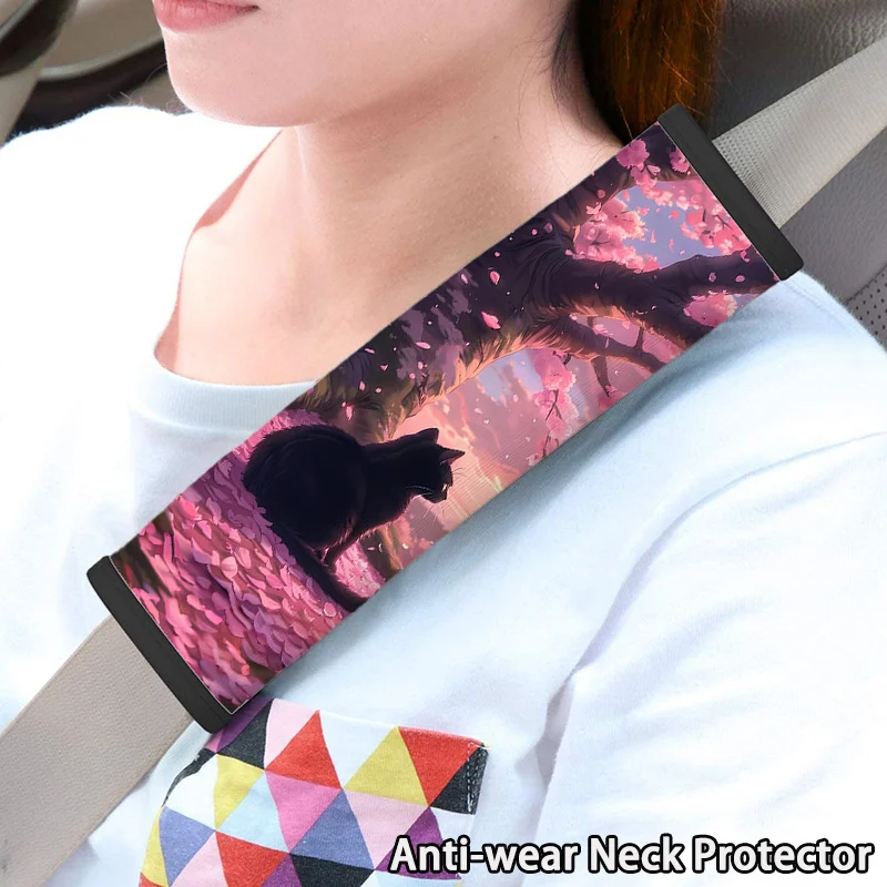 1/2pcs Car Seat Belt Cover & Shoulder Protector With Cherry Kitten - Soft Comfort Neck Cushion Suitable For For Vehicles, Anti-W