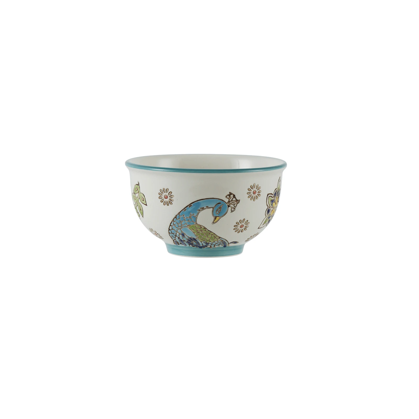 London Pottery Dining Series: 300ml Rice Bowl with Peacock Pattern Salad Plate And 800ml Soup Bowl - Elegant Tableware Set