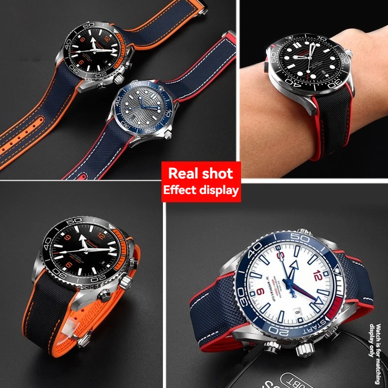 Correa de reloj con extremo curvado de 22 mm para Omega Seamaster 300/Speedmaster 8900/Planet Ocean |   Correa de caucho impermeable de 20 mm y 21 mm |   Hombres