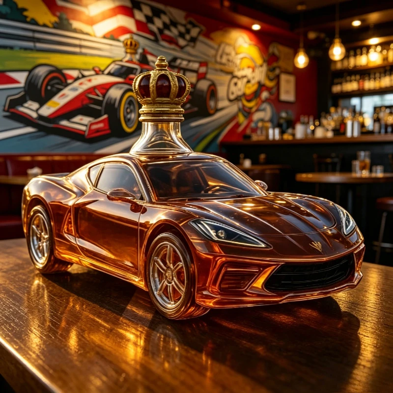 Decantador de whisky Crown Royal con forma de coche, botella de licor de vidrio transparente con tapón de corona, decoración para bar y hogar