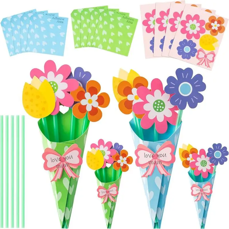 Kit de création de bouquets de fleurs (6/12 pièces) pour la Semaine de la reconnaissance des enseignants, la Fête des Mères, les cartes d'anniversaire et les premières cartes de vœux DIY pour sœurs