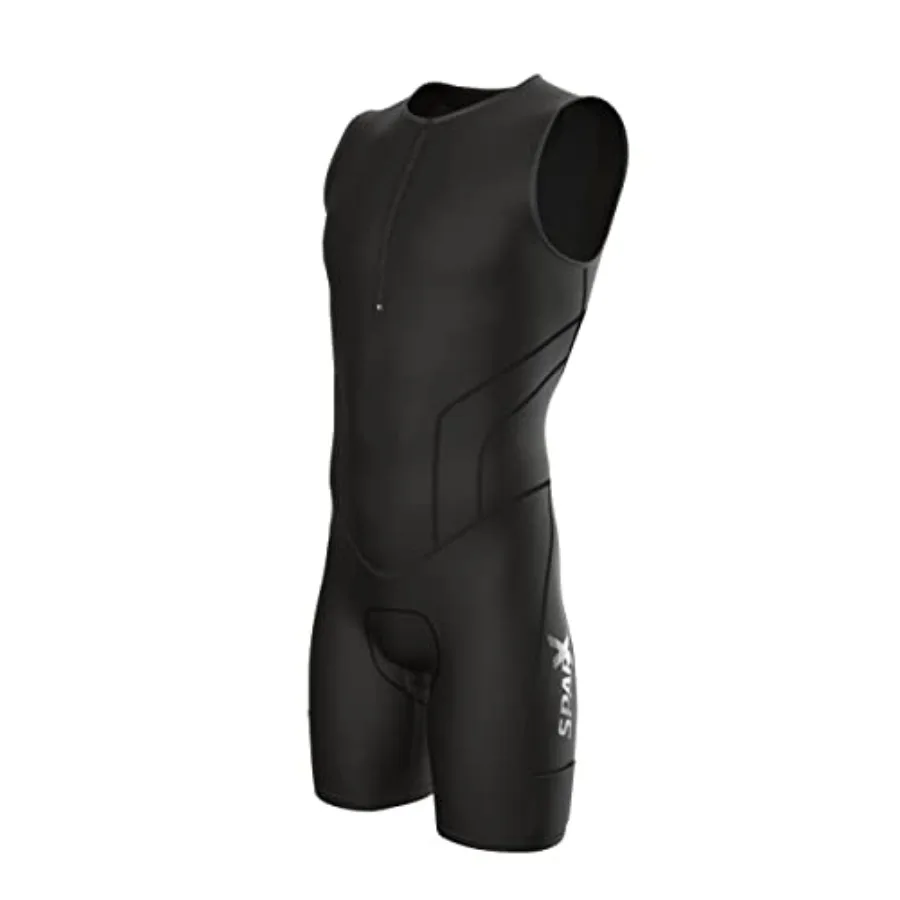 

Triathlon suit for men: high-performance spandex-polyester blend in black with aerodynamic fit, quick-dry and chlorine-resistan