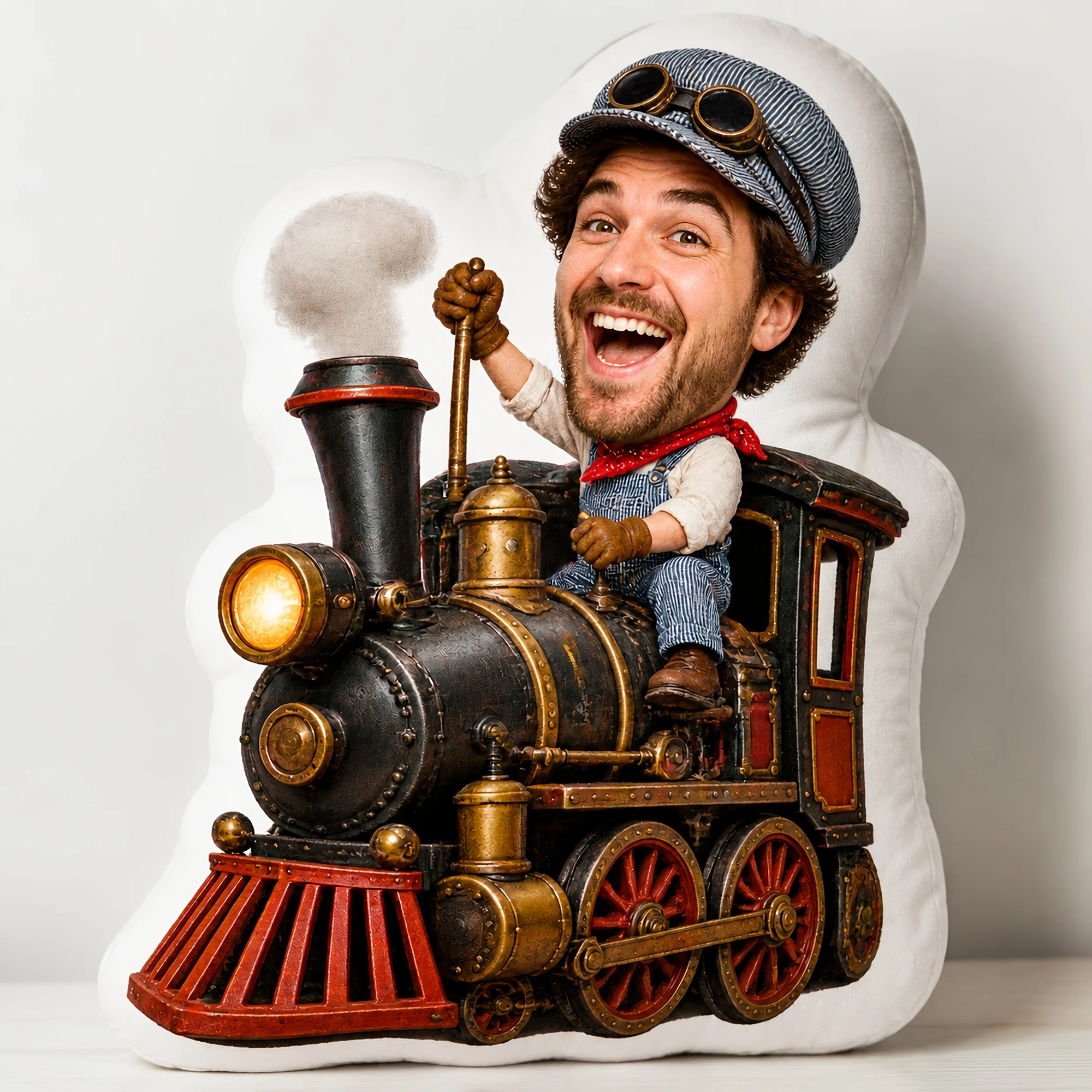 1pc Custom Double Sided Printed Novelty Train Shaped Decorative Throw Pillow, Fun Steam Locomotive Design for Sofa, Bed, Travel,