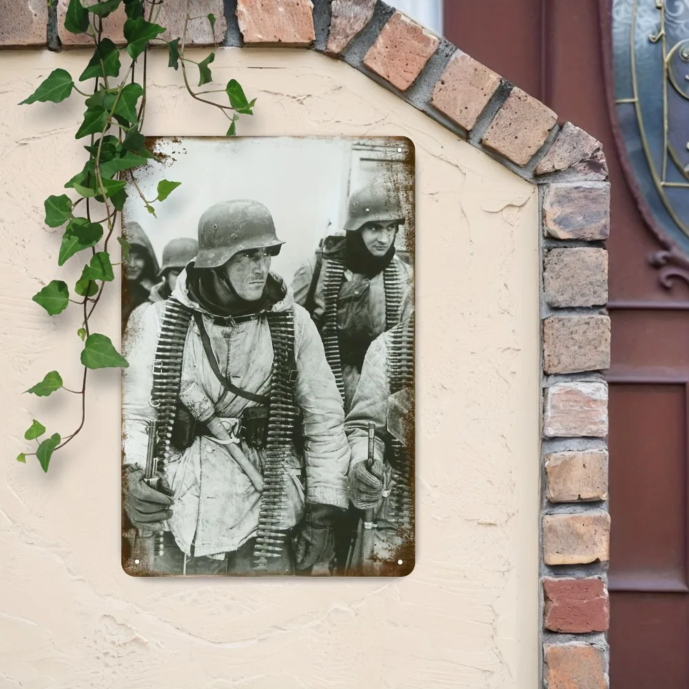 Vintage German Soldier Metal Wall Art 8x12 Inch - 2D Flat Military Scene Iron Decor Sign for Home Office Military Decoration - view 3