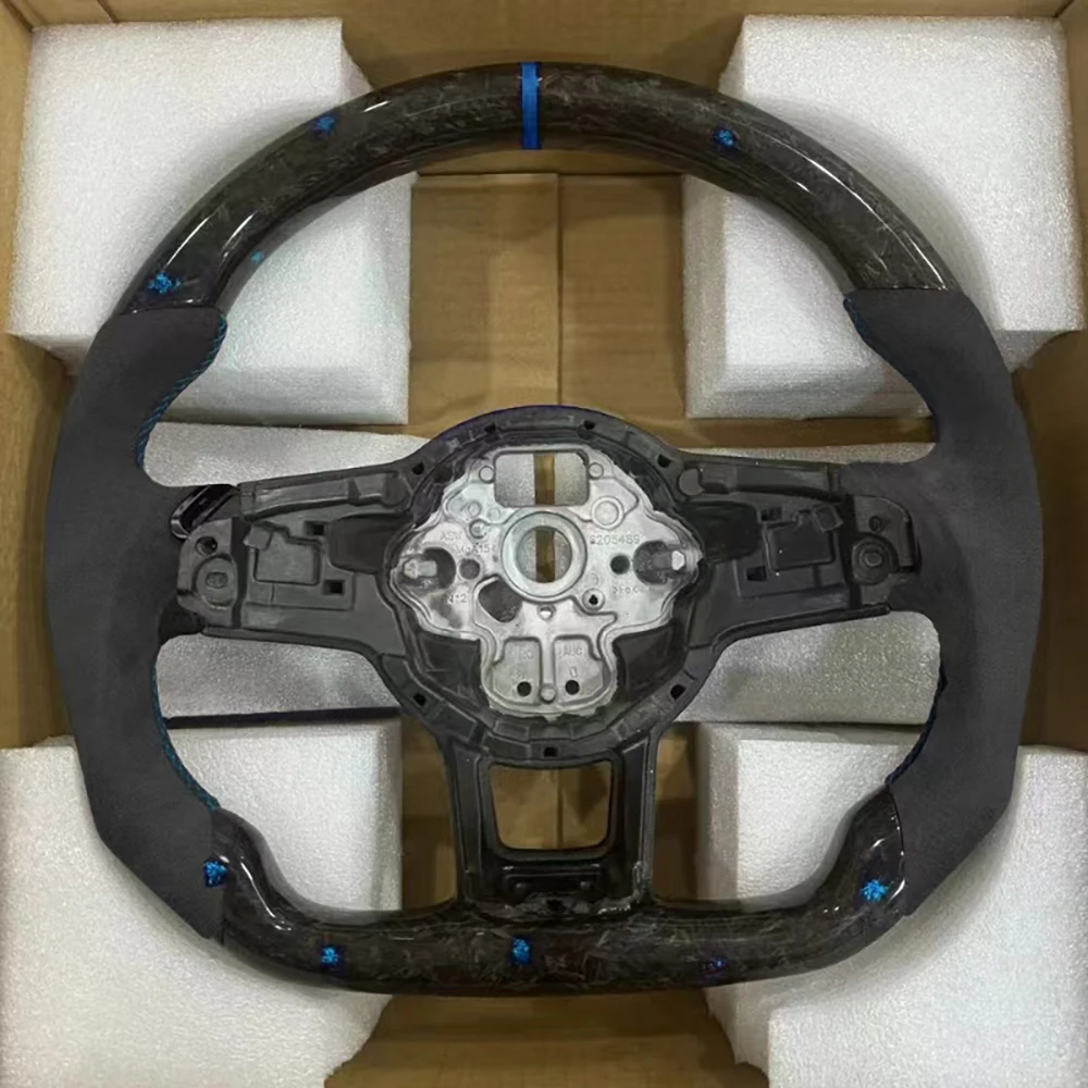 For VW Golf MK7 7.5 GTI R Polo Blue Stitching Alcantara Carbon Fiber Blue Back Label RLINE Steering Wheel Assembly