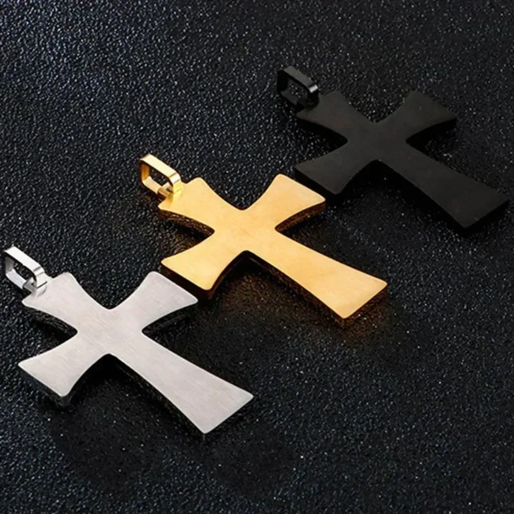 Church Baptism Wood Cross Pendant Necklaces for Men Bible Stainless Steel Christian Religious Jewelry 24Inch Chain