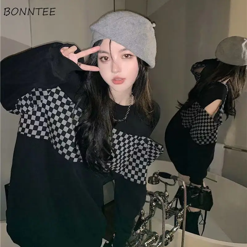 

Sweatshirts Woman Plaid Loose Casual Streetwear All-match Ladies Spring Korean Style Fashion Chic Retro Simple Daily Harajuku