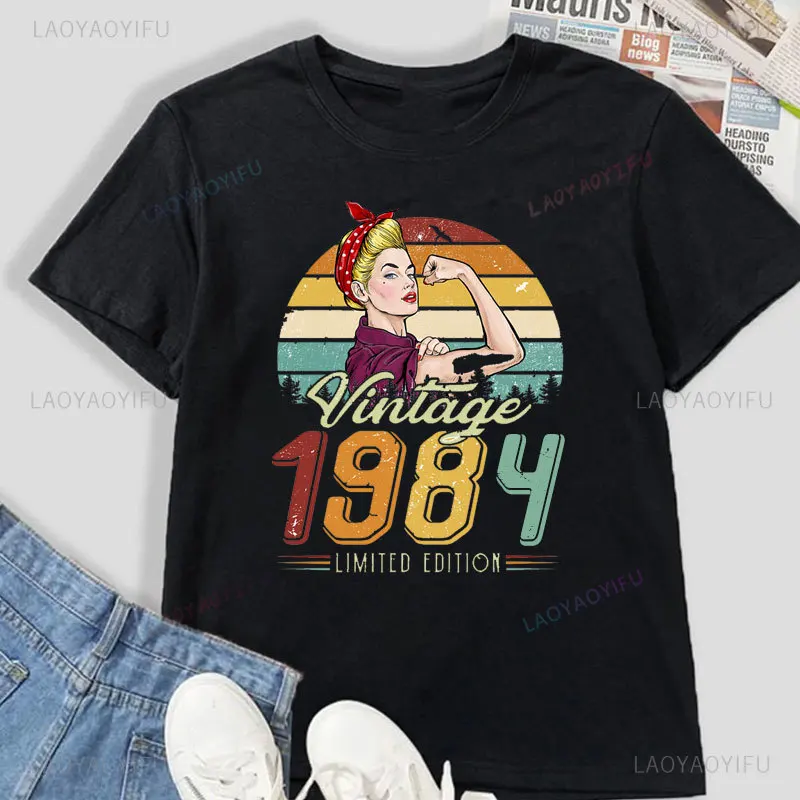 Vintage 1984 Limited Edition Retro Womens T-Shirt Funny 40th Birthday Casual Shirt Trend Print Cotton Short Sleeve Female Tops