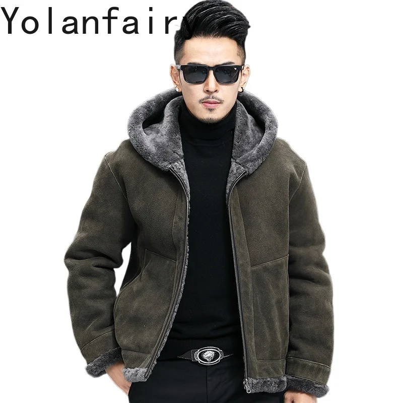 

YOLANFAIRY Высококачественная шуба из натурального меха, мужская двусторонняя куртка из натуральной овечьей овчины, мужские зимние теплые шубы из натуральной шерсти, куртки