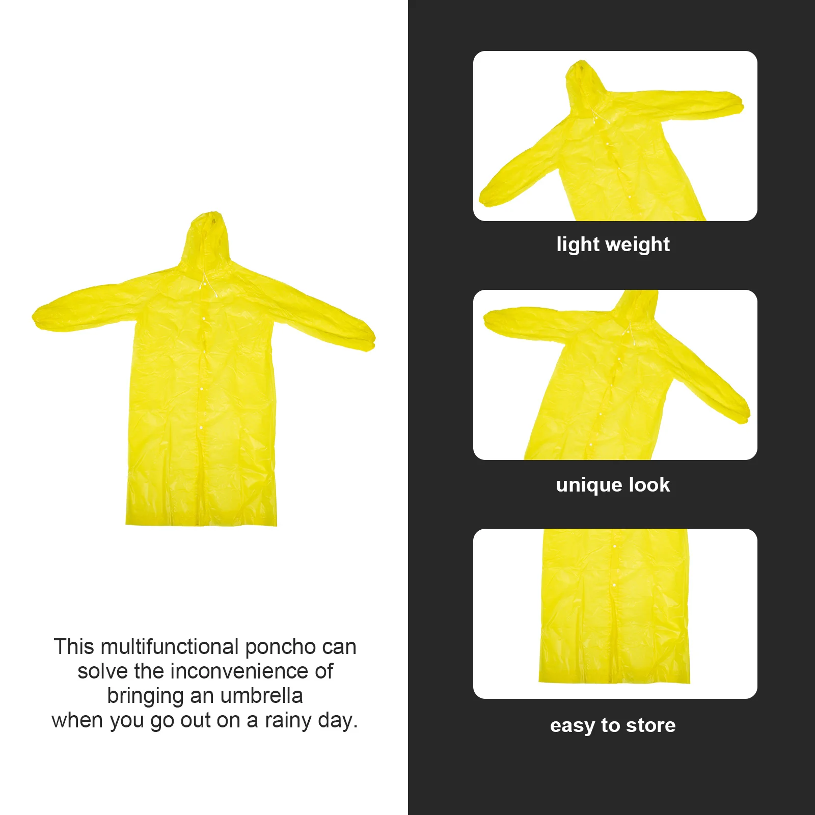 

Waterproof Rain Poncho For Adults Hooded Sleeved Raincoat Outdoor Travel Emergency Protection Transparent Rain