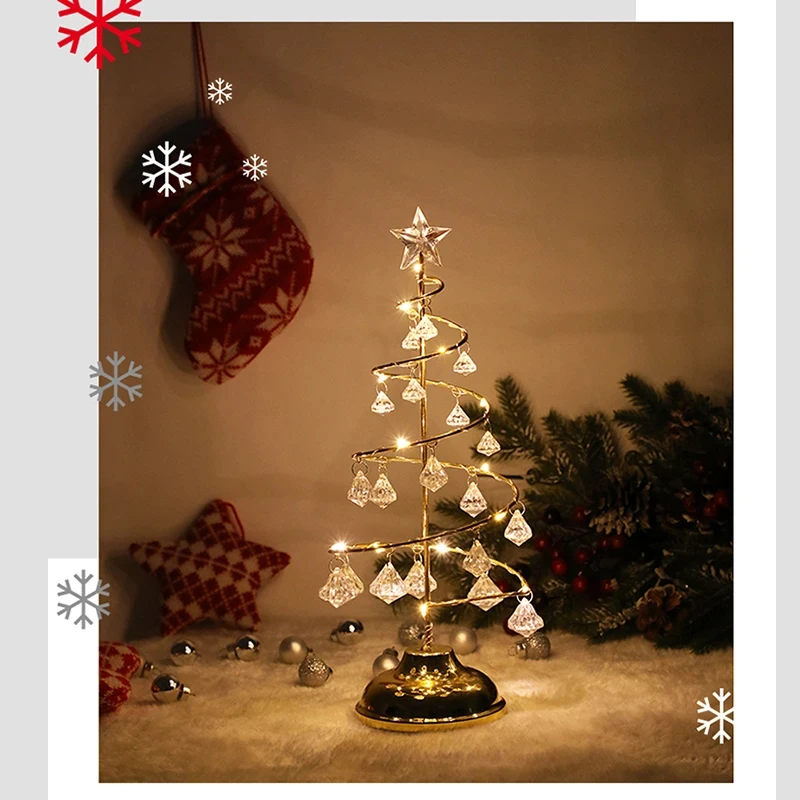 LED Christmas Tree Table Lamp Battery Power Modern Crystal Desk Decor Light Bedroom Living Room Christmas Gift Table Lights