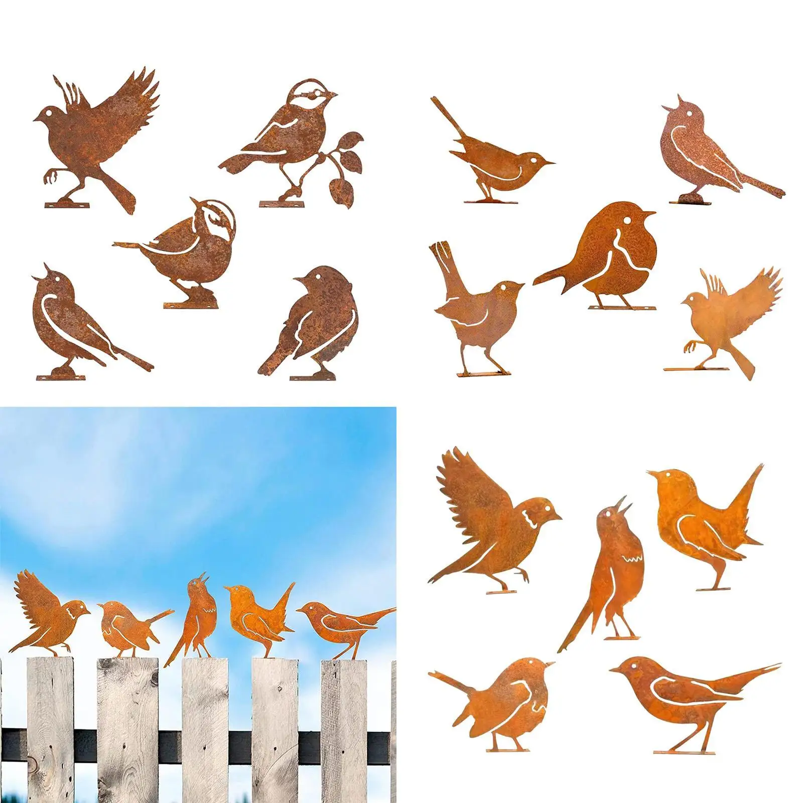 5x Iron Bird Statues Garden Statues Bird Figurine Lifelike Yard Sign Metal
