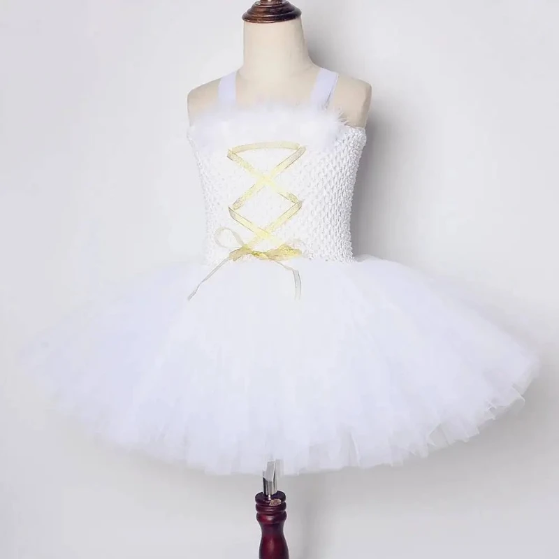 White Angel Christmas Dress Girls Cosplay Costume Girl Kids Tutus Outfit for Birthday Party Princess Fairy Dresses with Wings