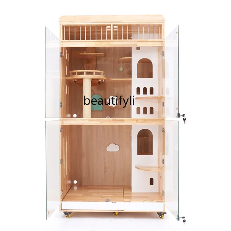 

Solid Wood Cat Cage Cabinet Can Hold Smart Litter Box Household Cat Chamfer