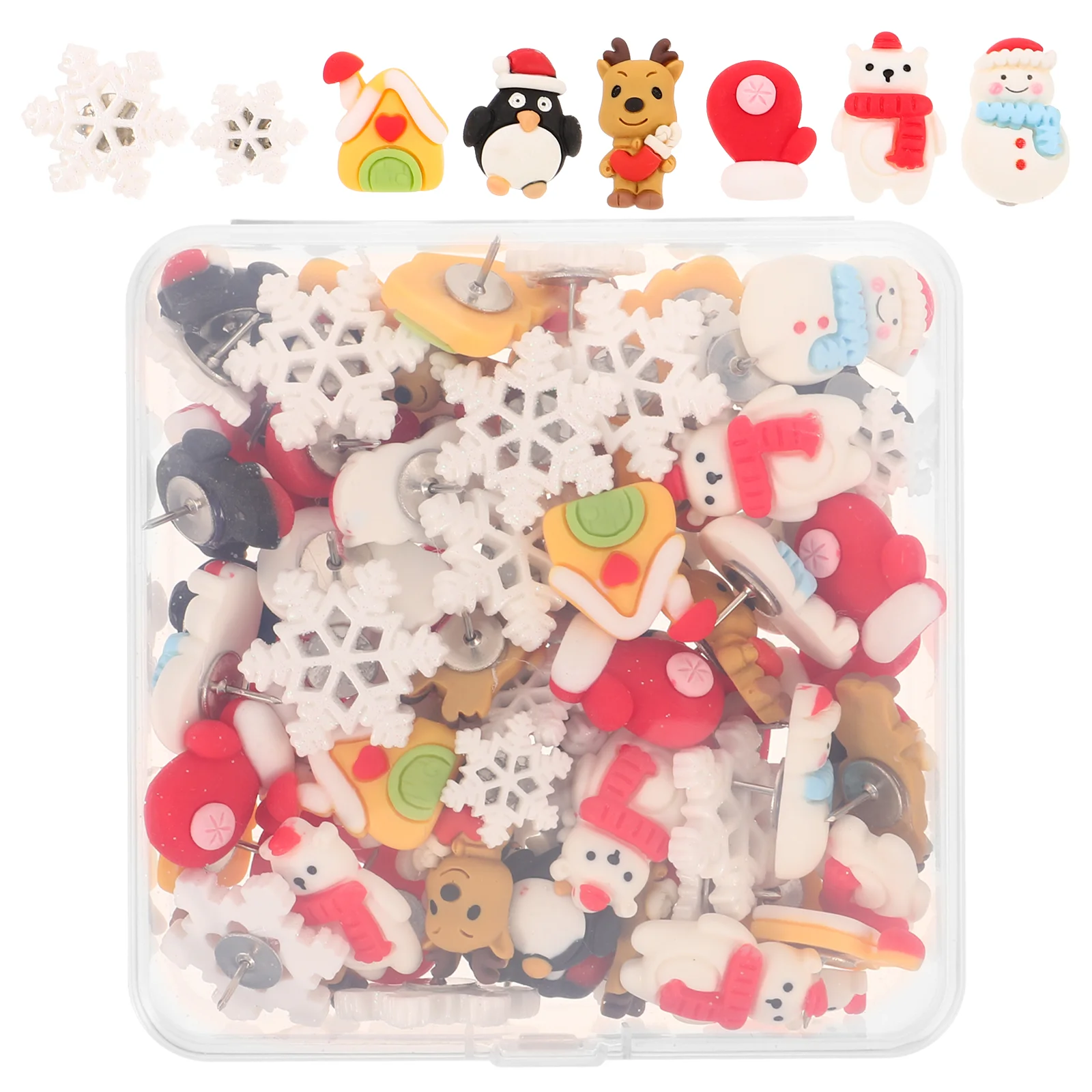 80 Pcs Christmas Theme Push Pin Pushpins Fix Photo Thumbtacks Cork Board for Office Poster Home