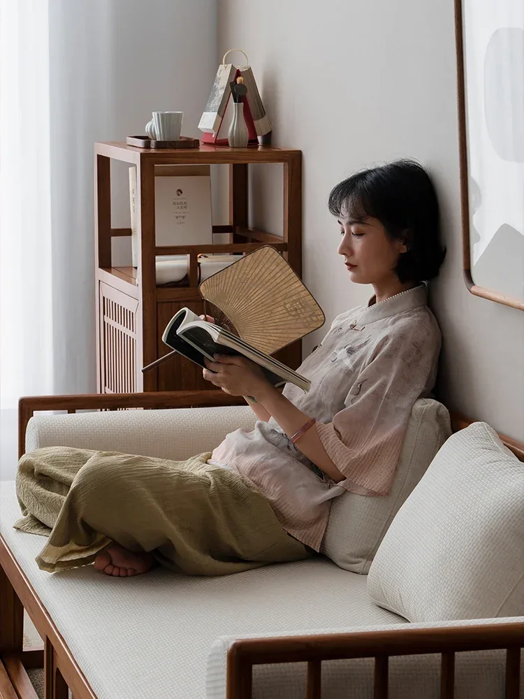 Push-Pull Sofa Bed Old Elm Wood Solid Wood Living Room