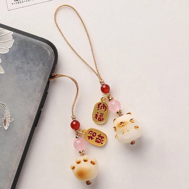 DIY Decoration Cat Paw Phone Strap Anti-lost Hang Ornament Pendant Girl Women Keychain Hanging Lucky Cat Charm Lanyard