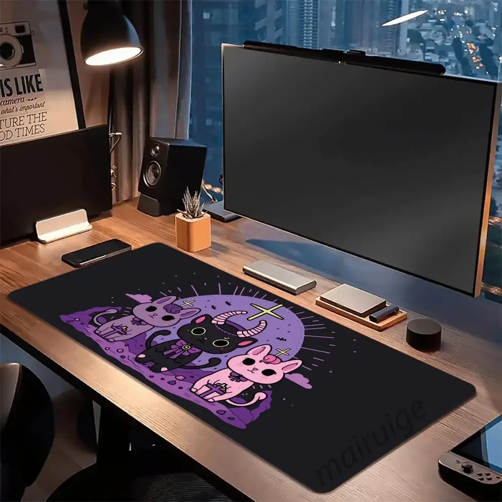 Pastel Goth Cat Mouse Pad Large Computer Office Game Table Mats XXL HD Rubber Anti-slip Gaming Keyboard Mousepads Long Desk Pads