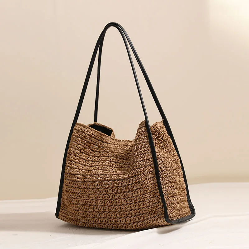 

New Niche Solid Color Women's Vacation Beach Fashionable Shoulder Bag Large Capacity Grass Woven Bag
