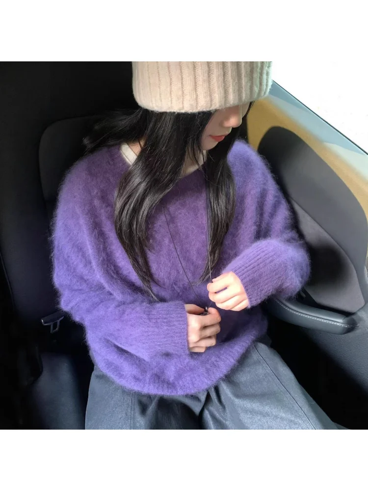 Women's Fashion Simple Casual Green Soft All Match Knitted Sweater Female O Neck Long Sleeve Loose Pullover Tops Sweet Sweaters