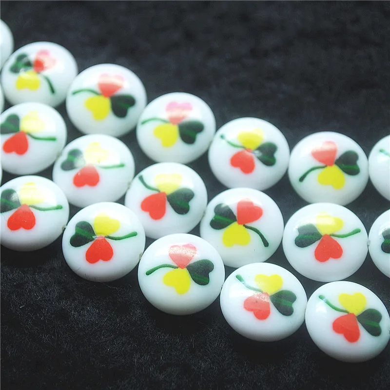 

22PCS 14MM Lovely Jewelry Glass BEADS Coin SHAPE Heart Clover Flower DIY Women Bracelets Making Findings