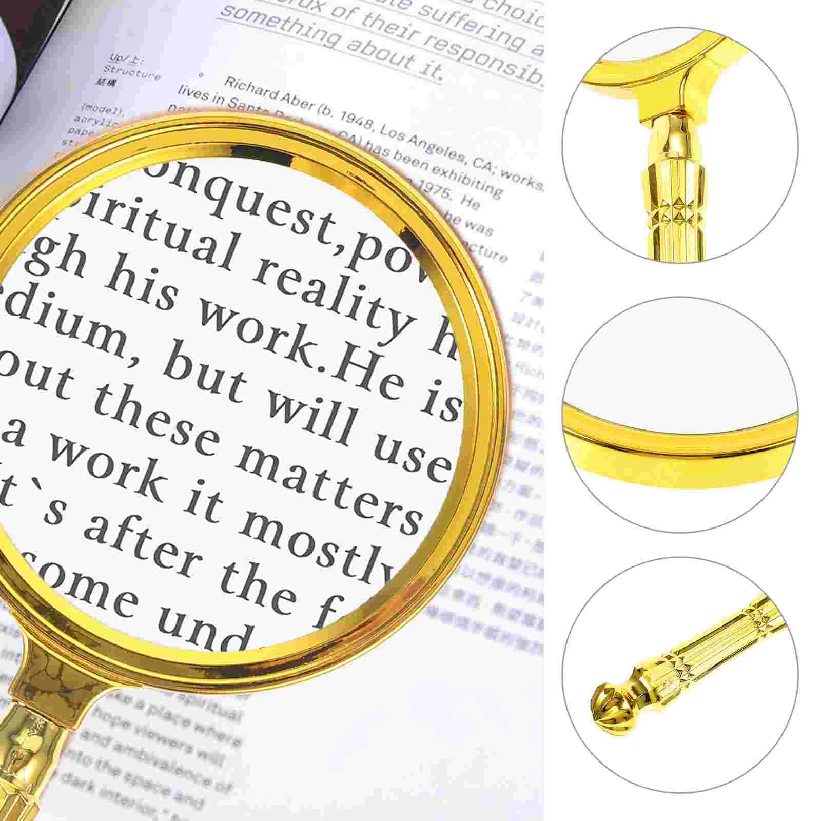 Gold Plated Magnifying Glass 8cm Lens Metal Handheld Reading Magnifier for Jewelry Maps Books Elderly Vision Aid Durability High