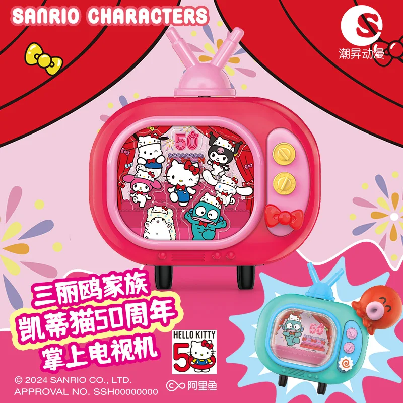 

Kawaii Sanrio Family Hello Kitty 50th Anniversary Pocket Tv Series Blind Box Toys Anime Kuromi Hangyodon Melody Desktop Ornament