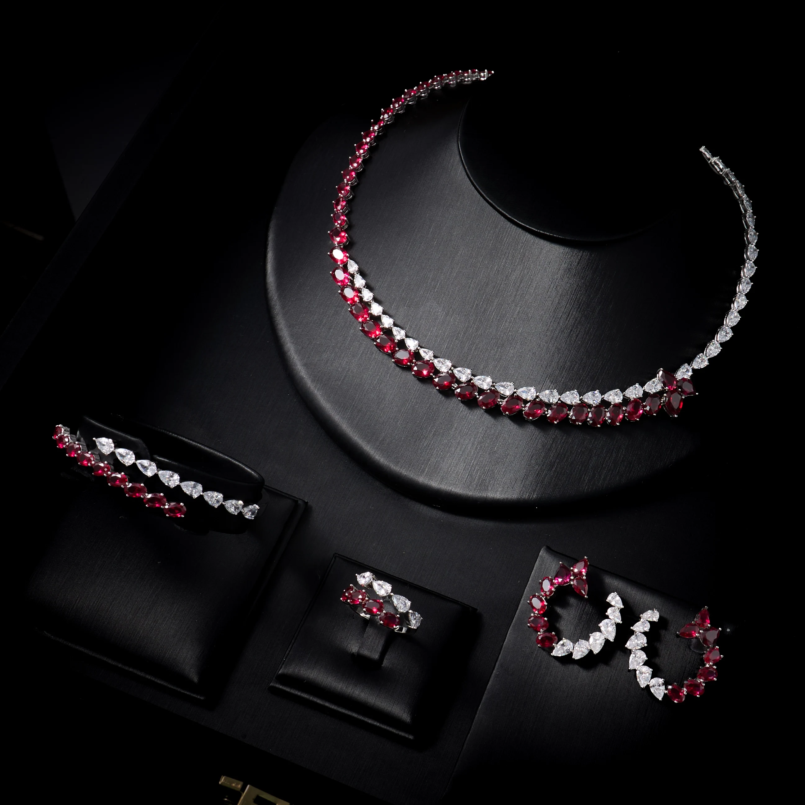 241001 Bridal Necklace Sets for Women Double Layer Design Cubic Zirconia Jewellery Set Dubai Saudi Party Engagement Accessory