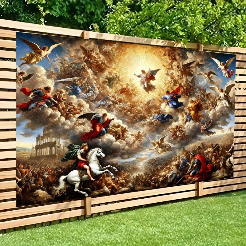 Grand Majestic Baroque Angelic Heavenly Triumph Tapestry Wall Hanging Large Scale Religious Art Print Decor Polyester